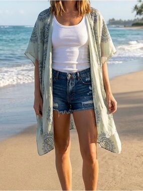 Natural Life boho mandala print open front kimono lightweight one size